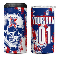Moto X Skull Graphic 4 in 1 Can Cooler Tumbler with Red White Blue Splatter and Custom Number Design - Wonder Print Shop