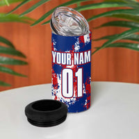 Moto X Skull Graphic 4 in 1 Can Cooler Tumbler with Red White Blue Splatter and Custom Number Design - Wonder Print Shop