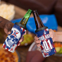 Moto X Skull Graphic 4 in 1 Can Cooler Tumbler with Red White Blue Splatter and Custom Number Design - Wonder Print Shop