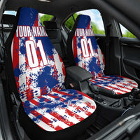 Moto X Skull Graphic Car Seat Cover with Red White Blue Splatter and Custom Number Design - Wonder Print Shop