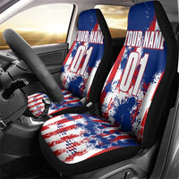 Moto X Skull Graphic Car Seat Cover with Red White Blue Splatter and Custom Number Design - Wonder Print Shop