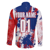 Moto X Skull Graphic Family Matching Long Sleeve Bodycon Dress and Hawaiian Shirt with Red White Blue Splatter and Custom Number Design - Wonder Print Shop