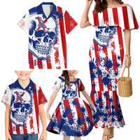 Moto X Skull Graphic Family Matching Mermaid Dress and Hawaiian Shirt with Red White Blue Splatter and Custom Number Design - Wonder Print Shop