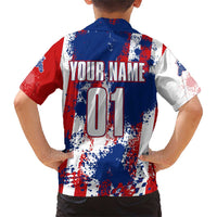 Moto X Skull Graphic Family Matching Short Sleeve Bodycon Dress and Hawaiian Shirt with Red White Blue Splatter and Custom Number Design - Wonder Print Shop