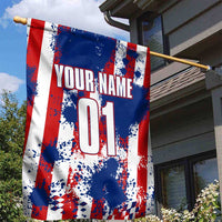 Moto X Skull Graphic Garden Flag with Red White Blue Splatter and Custom Number Design - Wonder Print Shop