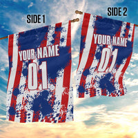 Moto X Skull Graphic Garden Flag with Red White Blue Splatter and Custom Number Design - Wonder Print Shop