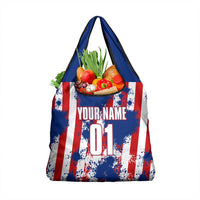 Moto X Skull Graphic Grocery Bag with Red White Blue Splatter and Custom Number Design - Wonder Print Shop