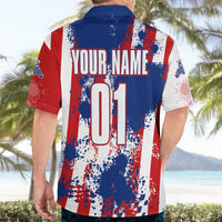 Moto X Skull Graphic Hawaiian Shirt with Red White Blue Splatter and Custom Number Design - Wonder Print Shop