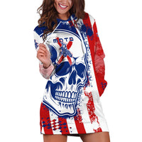 Moto X Skull Graphic Hoodie Dress with Red White Blue Splatter and Custom Number Design - Wonder Print Shop