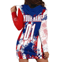 Moto X Skull Graphic Hoodie Dress with Red White Blue Splatter and Custom Number Design - Wonder Print Shop