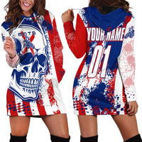 Moto X Skull Graphic Hoodie Dress with Red White Blue Splatter and Custom Number Design - Wonder Print Shop