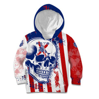 Moto X Skull Graphic Kid Hoodie with Red White Blue Splatter and Custom Number Design - Wonder Print Shop