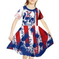 Moto X Skull Graphic Kid Short Sleeve Dress with Red White Blue Splatter and Custom Number Design - Wonder Print Shop
