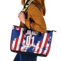 Moto X Skull Graphic Leather Tote Bag with Red White Blue Splatter and Custom Number Design - Wonder Print Shop