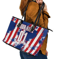 Moto X Skull Graphic Leather Tote Bag with Red White Blue Splatter and Custom Number Design - Wonder Print Shop