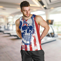 Moto X Skull Graphic Men Tank Top with Red White Blue Splatter and Custom Number Design - Wonder Print Shop