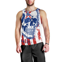 Moto X Skull Graphic Men Tank Top with Red White Blue Splatter and Custom Number Design - Wonder Print Shop