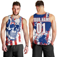 Moto X Skull Graphic Men Tank Top with Red White Blue Splatter and Custom Number Design - Wonder Print Shop