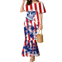 Moto X Skull Graphic Mermaid Dress with Red White Blue Splatter and Custom Number Design - Wonder Print Shop