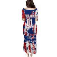 Moto X Skull Graphic Puletasi with Red White Blue Splatter and Custom Number Design - Wonder Print Shop