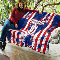 Moto X Skull Graphic Quilt with Red White Blue Splatter and Custom Number Design - Wonder Print Shop