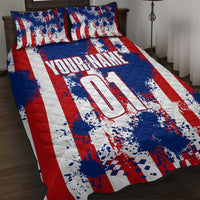 Moto X Skull Graphic Quilt Bed Set with Red White Blue Splatter and Custom Number Design - Wonder Print Shop