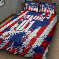 Moto X Skull Graphic Quilt Bed Set with Red White Blue Splatter and Custom Number Design - Wonder Print Shop