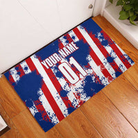 Moto X Skull Graphic Rubber Doormat with Red White Blue Splatter and Custom Number Design - Wonder Print Shop