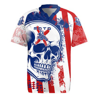 Moto X Skull Graphic Rugby Jersey with Red White Blue Splatter and Custom Number Design - Wonder Print Shop