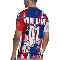Moto X Skull Graphic Rugby Jersey with Red White Blue Splatter and Custom Number Design - Wonder Print Shop