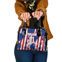 Moto X Skull Graphic Shoulder Handbag with Red White Blue Splatter and Custom Number Design - Wonder Print Shop