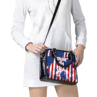 Moto X Skull Graphic Shoulder Handbag with Red White Blue Splatter and Custom Number Design - Wonder Print Shop