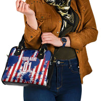 Moto X Skull Graphic Shoulder Handbag with Red White Blue Splatter and Custom Number Design - Wonder Print Shop