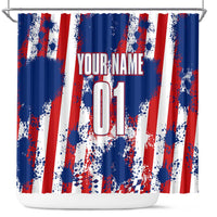 Moto X Skull Graphic Shower Curtain with Red White Blue Splatter and Custom Number Design - Wonder Print Shop