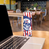 Moto X Skull Graphic Skinny Tumbler with Red White Blue Splatter and Custom Number Design - Wonder Print Shop