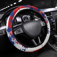 Moto X Skull Graphic Steering Wheel Cover with Red White Blue Splatter and Number Design - Wonder Print Shop