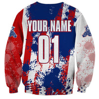 Moto X Skull Graphic Sweatshirt with Red White Blue Splatter and Custom Number Design - Wonder Print Shop