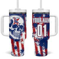 Moto X Skull Graphic Tumbler With Handle with Red White Blue Splatter and Custom Number Design - Wonder Print Shop