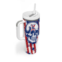 Moto X Skull Graphic Tumbler With Handle with Red White Blue Splatter and Custom Number Design - Wonder Print Shop