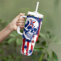 Moto X Skull Graphic Tumbler With Handle with Red White Blue Splatter and Custom Number Design - Wonder Print Shop