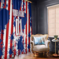 Moto X Skull Graphic Window Curtain with Red White Blue Splatter and Custom Number Design - Wonder Print Shop