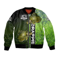 Crappie Fish Green Underwater Graphic Bomber Jacket with Custom Name and Fishing Logo Design - Wonder Print Shop