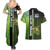 Crappie Fish Green Underwater Graphic Couples Matching Summer Maxi Dress and Hawaiian Shirt with Custom Name and Fishing Logo Design - Wonder Print Shop