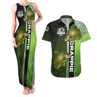 Crappie Fish Green Underwater Graphic Couples Matching Tank Maxi Dress and Hawaiian Shirt with Custom Name and Fishing Logo Design - Wonder Print Shop