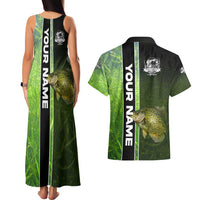 Crappie Fish Green Underwater Graphic Couples Matching Tank Maxi Dress and Hawaiian Shirt with Custom Name and Fishing Logo Design - Wonder Print Shop