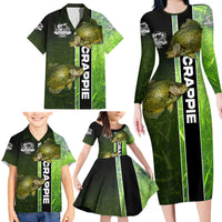 Crappie Fish Green Underwater Graphic Family Matching Long Sleeve Bodycon Dress and Hawaiian Shirt with Custom Name and Fishing Logo Design - Wonder Print Shop