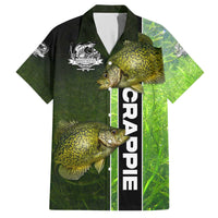 Crappie Fish Green Underwater Graphic Family Matching Off The Shoulder Long Sleeve Dress and Hawaiian Shirt with Custom Name and Fishing Logo Design - Wonder Print Shop