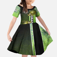 Crappie Fish Green Underwater Graphic Family Matching Off Shoulder Maxi Dress and Hawaiian Shirt with Custom Name and Fishing Logo Design - Wonder Print Shop