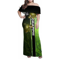 Crappie Fish Green Underwater Graphic Family Matching Off Shoulder Maxi Dress and Hawaiian Shirt with Custom Name and Fishing Logo Design - Wonder Print Shop