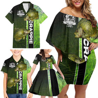 Crappie Fish Green Underwater Graphic Family Matching Off Shoulder Short Dress and Hawaiian Shirt with Custom Name and Fishing Logo Design - Wonder Print Shop